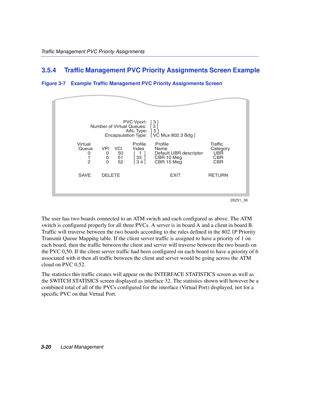 Enterasys Networks VHSIM2-A6DP manual Traffic Management PVC Priority Assignments Screen Example 