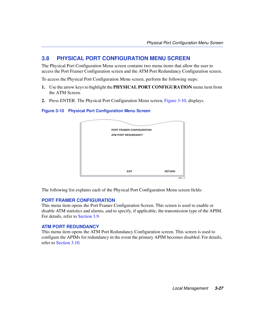 Enterasys Networks VHSIM2-A6DP manual Physical Port Configuration Menu Screen, Port Framer Configuration 