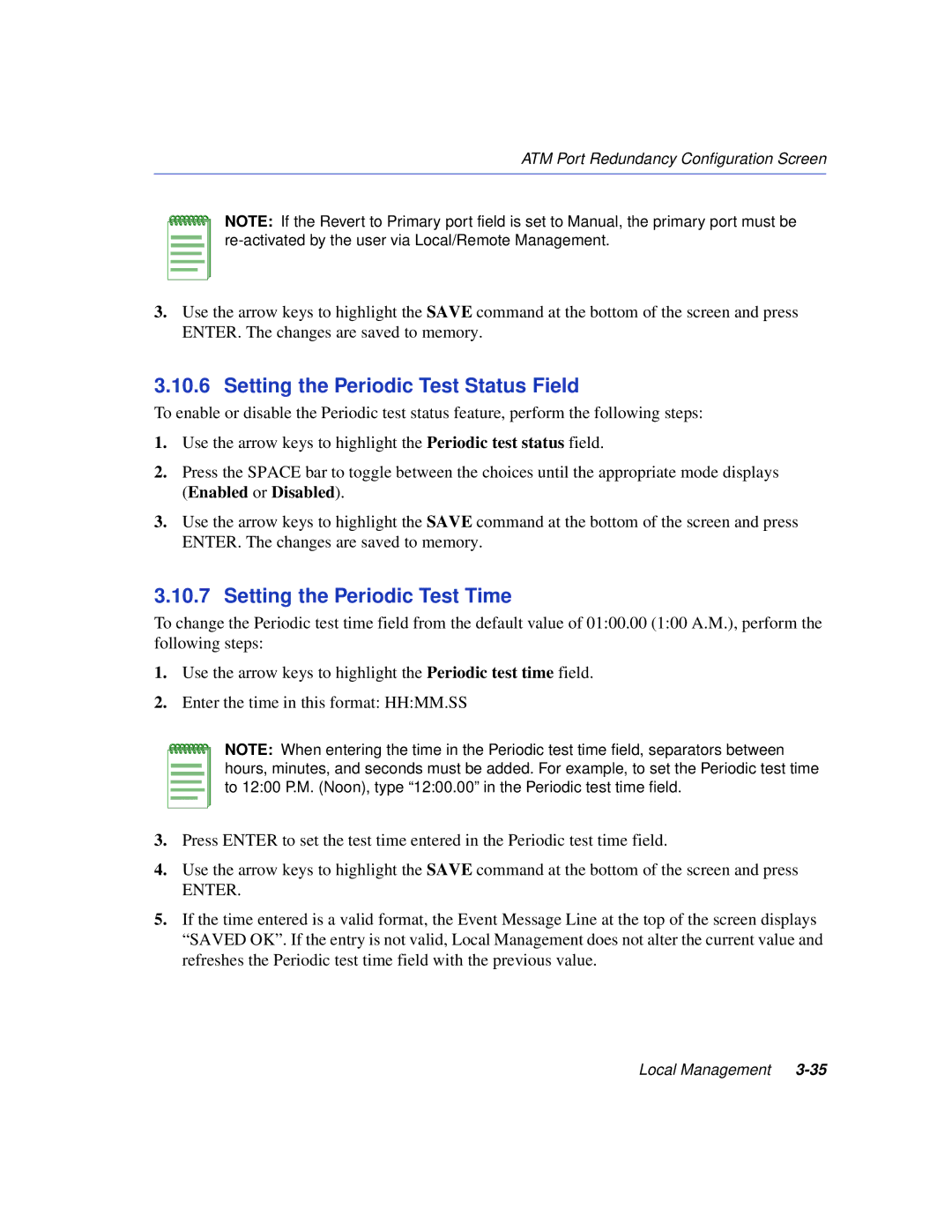 Enterasys Networks VHSIM2-A6DP manual Setting the Periodic Test Status Field, Setting the Periodic Test Time 