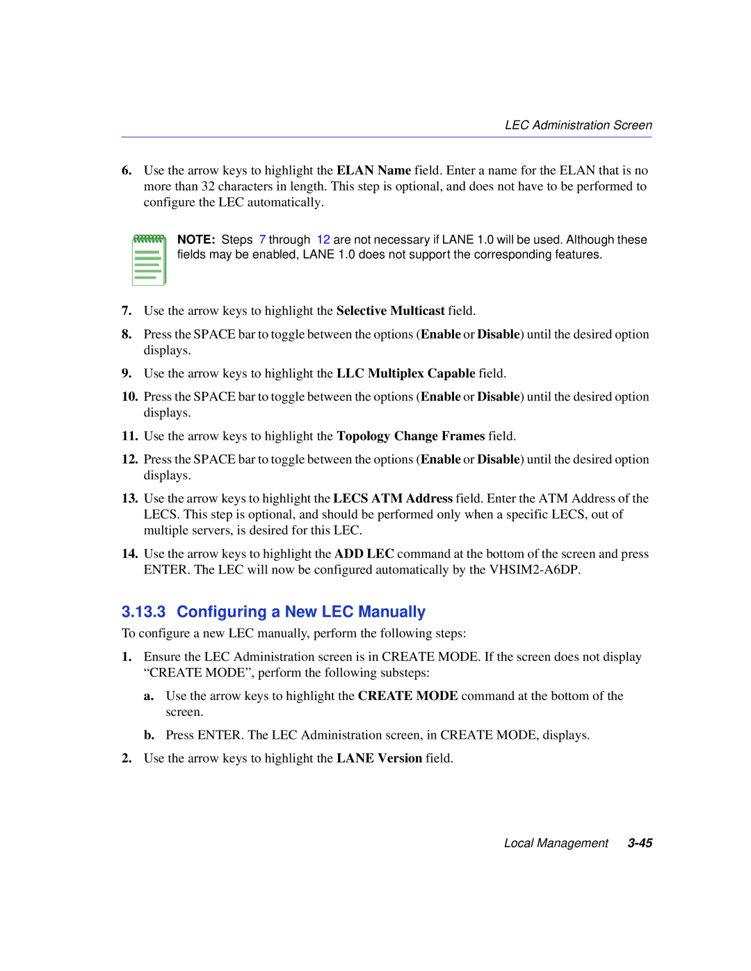 Enterasys Networks VHSIM2-A6DP manual Configuring a New LEC Manually 