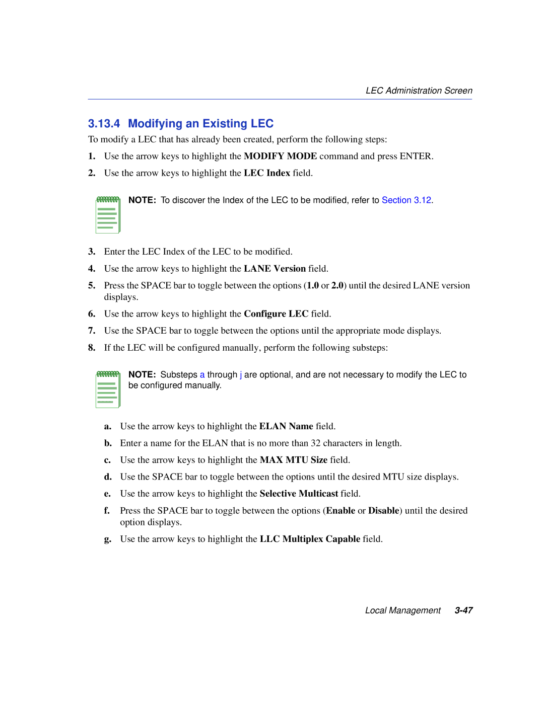 Enterasys Networks VHSIM2-A6DP manual Modifying an Existing LEC 