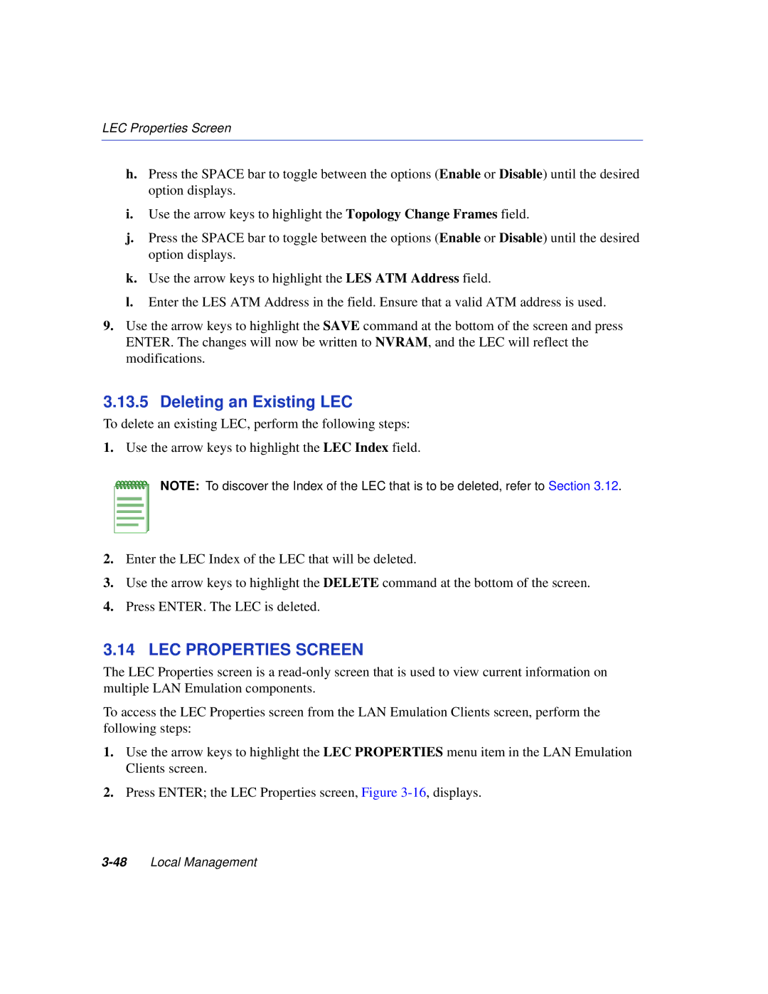 Enterasys Networks VHSIM2-A6DP manual Deleting an Existing LEC, LEC Properties Screen 