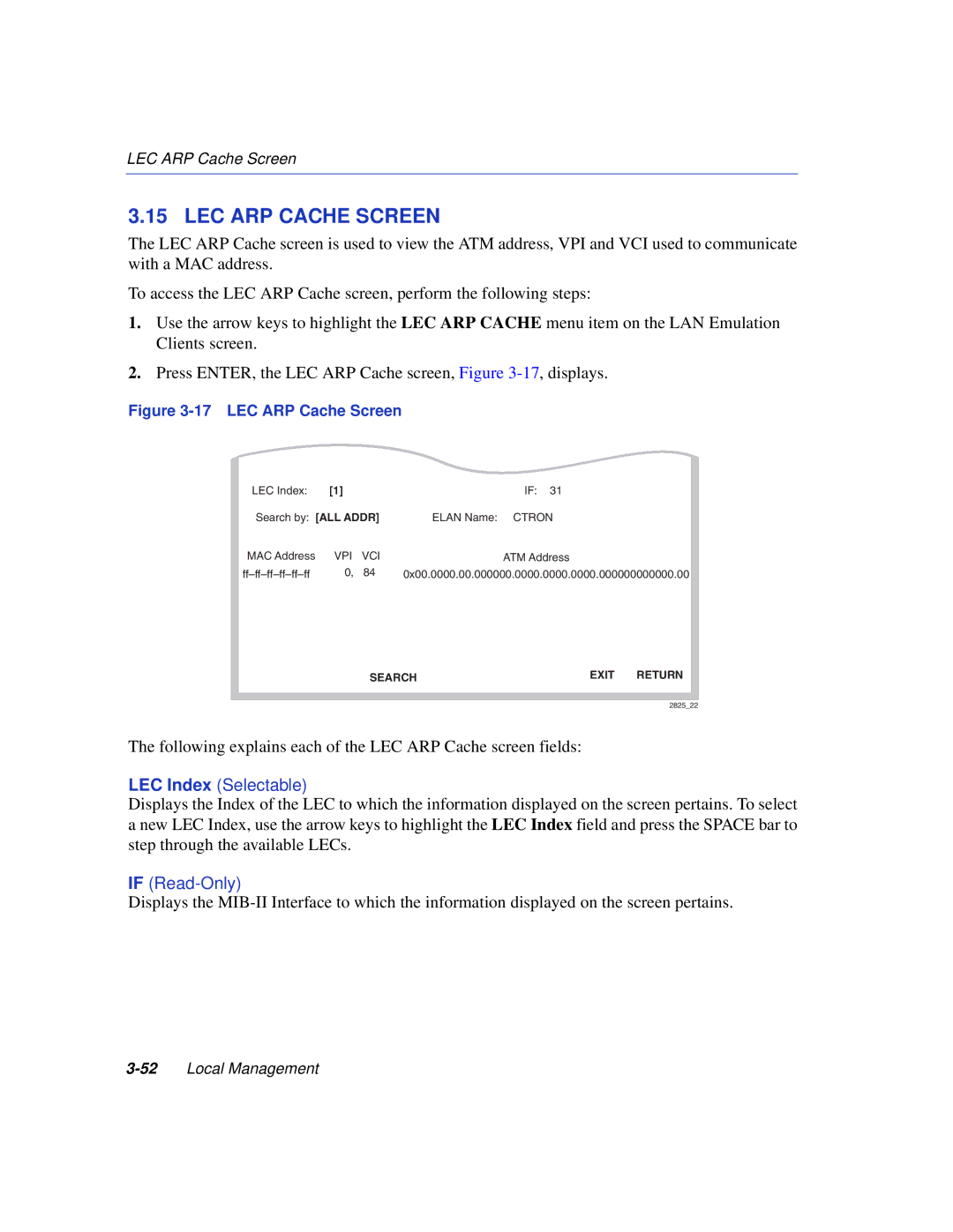 Enterasys Networks VHSIM2-A6DP manual LEC ARP Cache Screen 