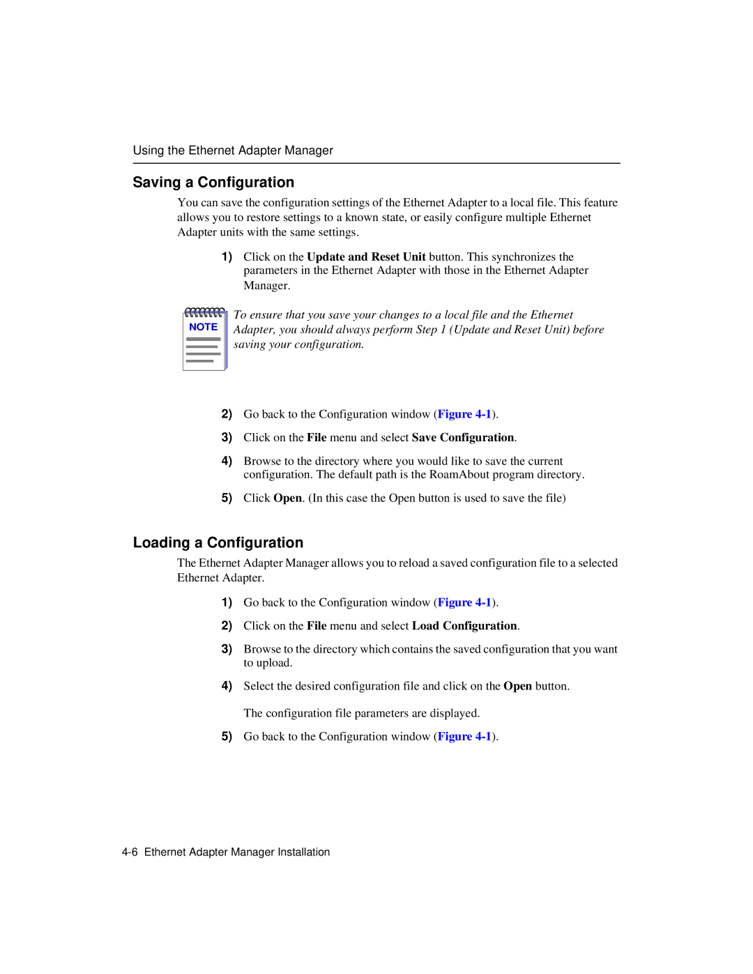 Enterasys Networks Wireless Ethernet Adapter I manual Saving a Configuration, Loading a Configuration 