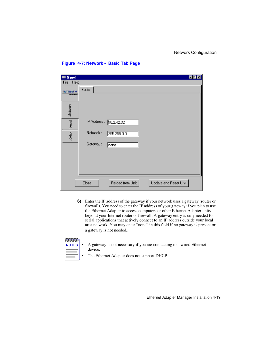 Enterasys Networks Wireless Ethernet Adapter I manual Network Basic Tab 