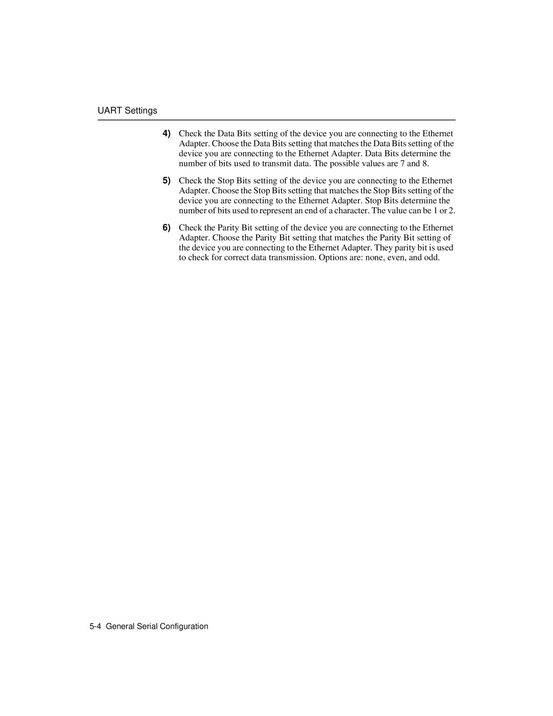 Enterasys Networks Wireless Ethernet Adapter I manual Uart Settings 