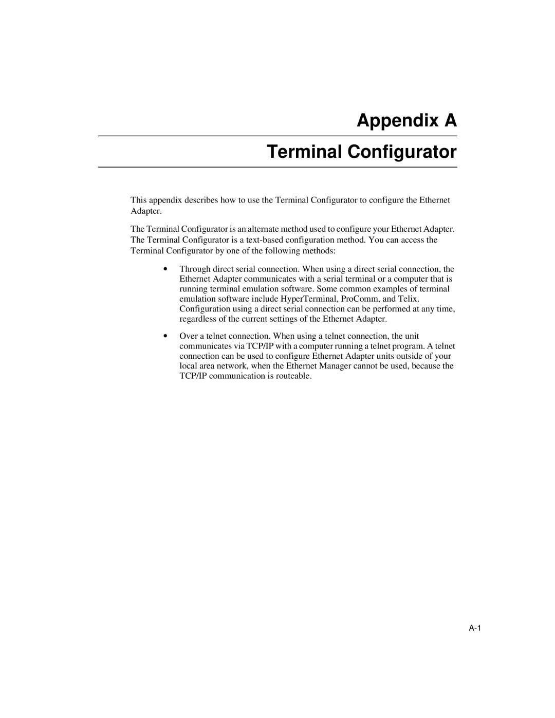 Enterasys Networks Wireless Ethernet Adapter I manual Appendix a Terminal Configurator 