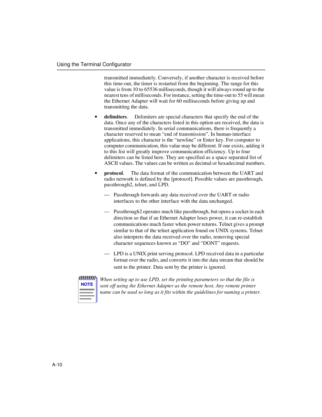 Enterasys Networks Wireless Ethernet Adapter I manual Using the Terminal Configurator 