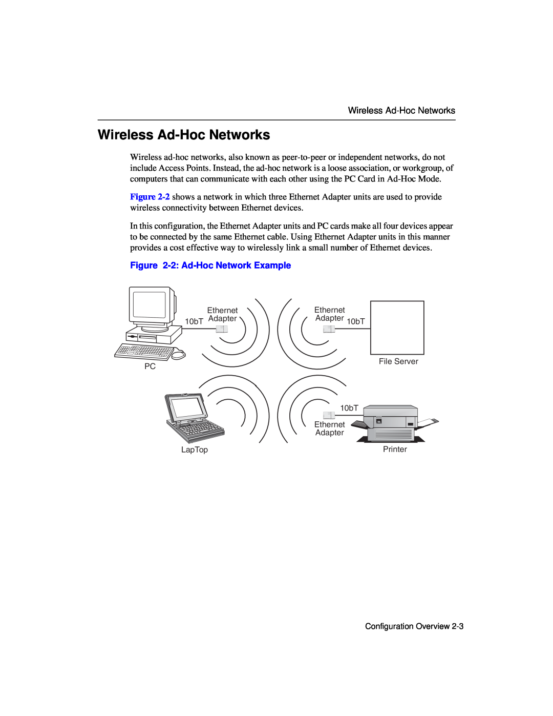 Enterasys Networks Wireless Ethernet Adapter I manual Wireless Ad-Hoc Networks, 2 Ad-Hoc Network Example 