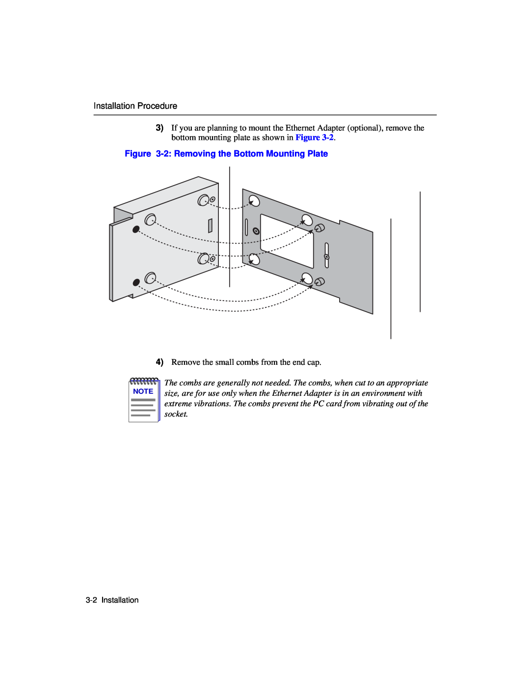 Enterasys Networks Wireless Ethernet Adapter I manual 2 Removing the Bottom Mounting Plate 