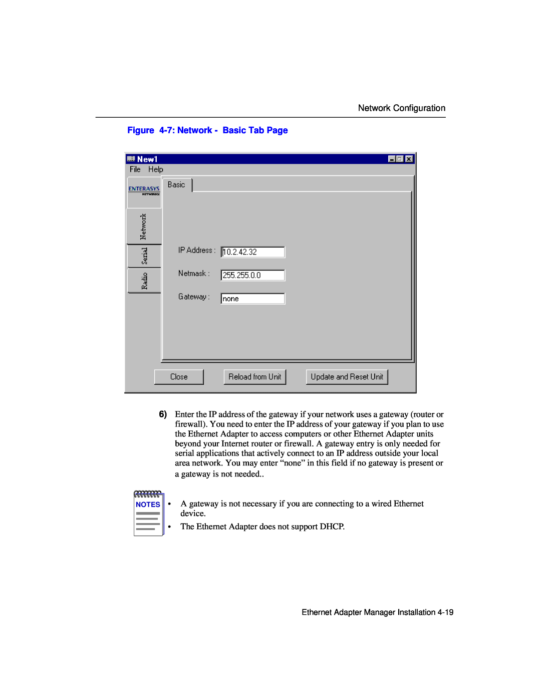 Enterasys Networks Wireless Ethernet Adapter I manual 7 Network - Basic Tab Page 