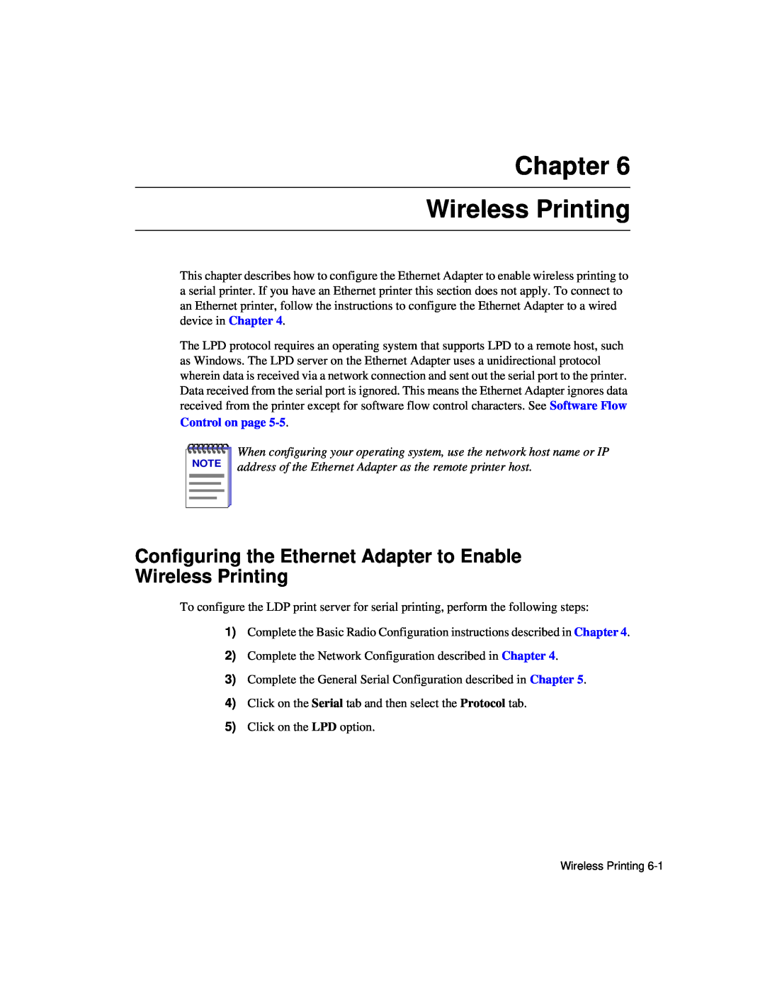 Enterasys Networks Wireless Ethernet Adapter I manual Chapter Wireless Printing, Control on page 