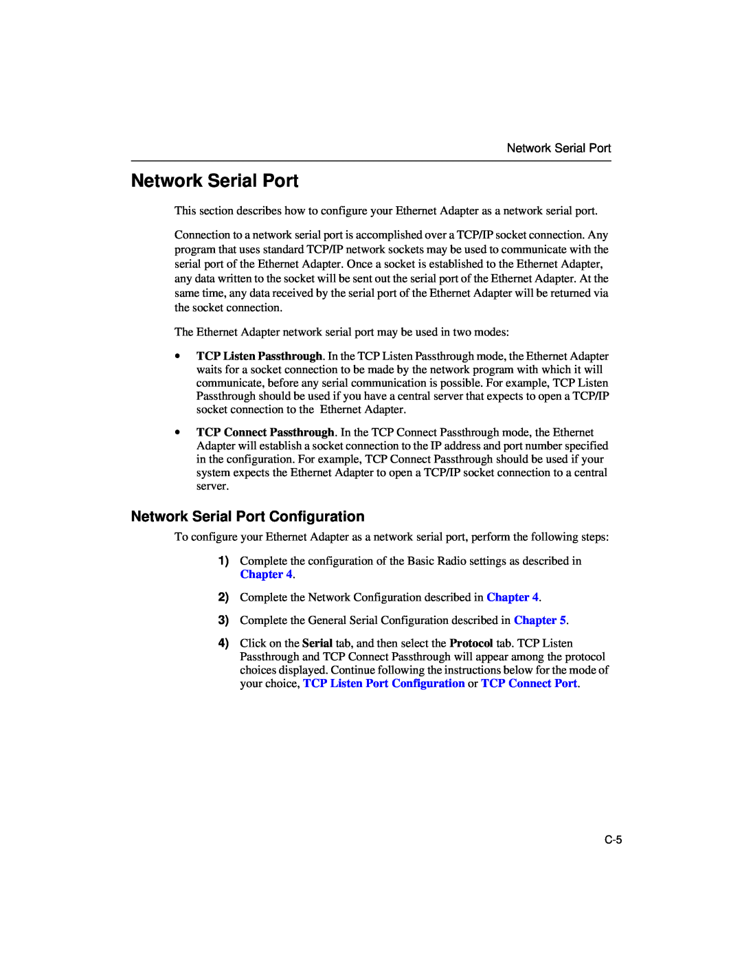 Enterasys Networks Wireless Ethernet Adapter I manual Network Serial Port Configuration 
