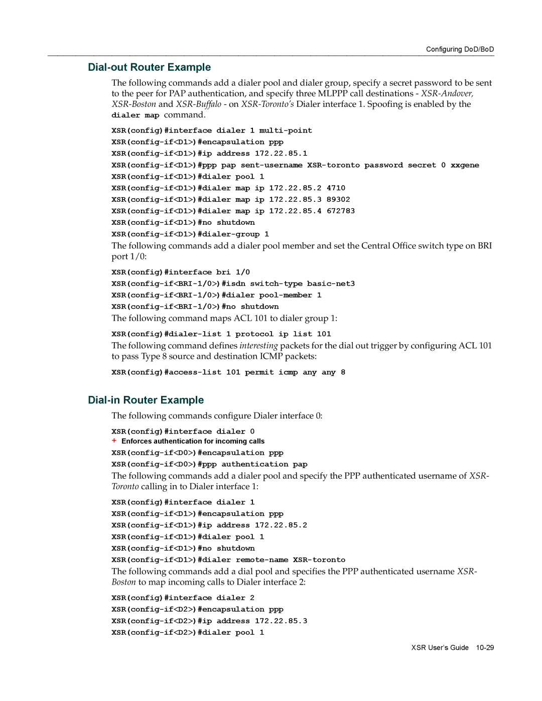 Enterasys Networks X-PeditionTM manual Dial-out Router Example, Dial-in Router Example 