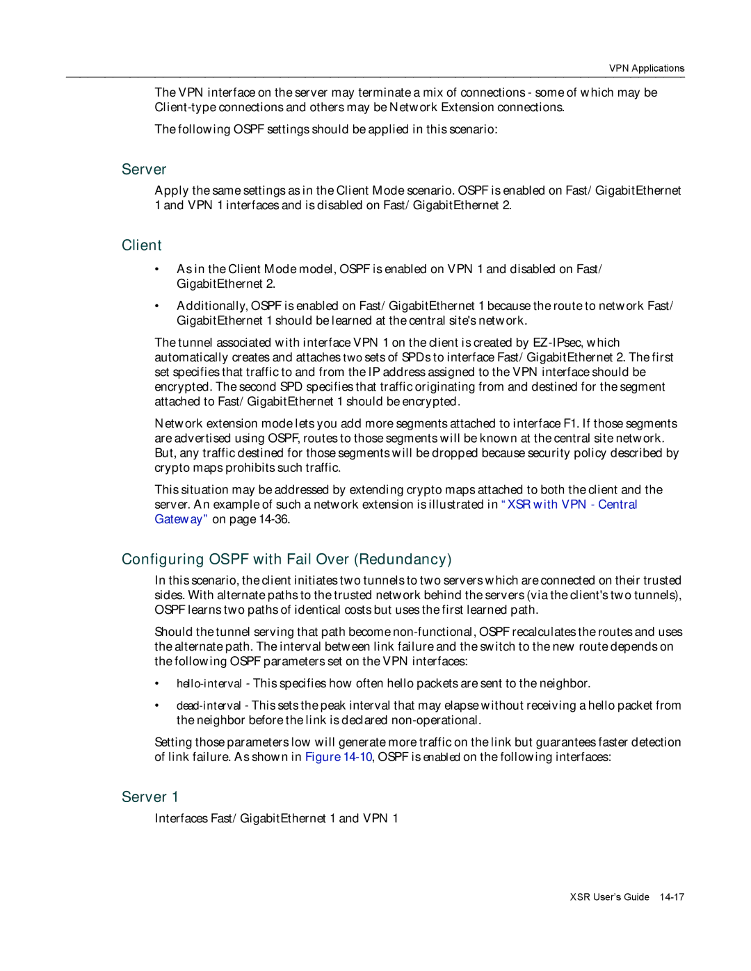 Enterasys Networks X-PeditionTM manual Server, Client, Configuring Ospf with Fail Over Redundancy 