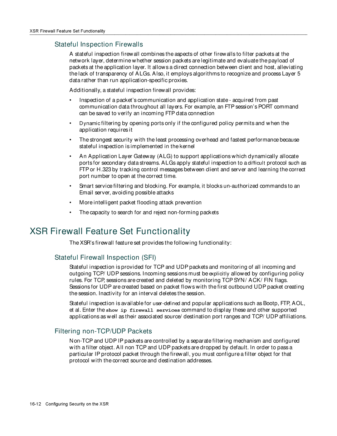 Enterasys Networks X-PeditionTM manual XSR Firewall Feature Set Functionality, Stateful Inspection Firewalls 