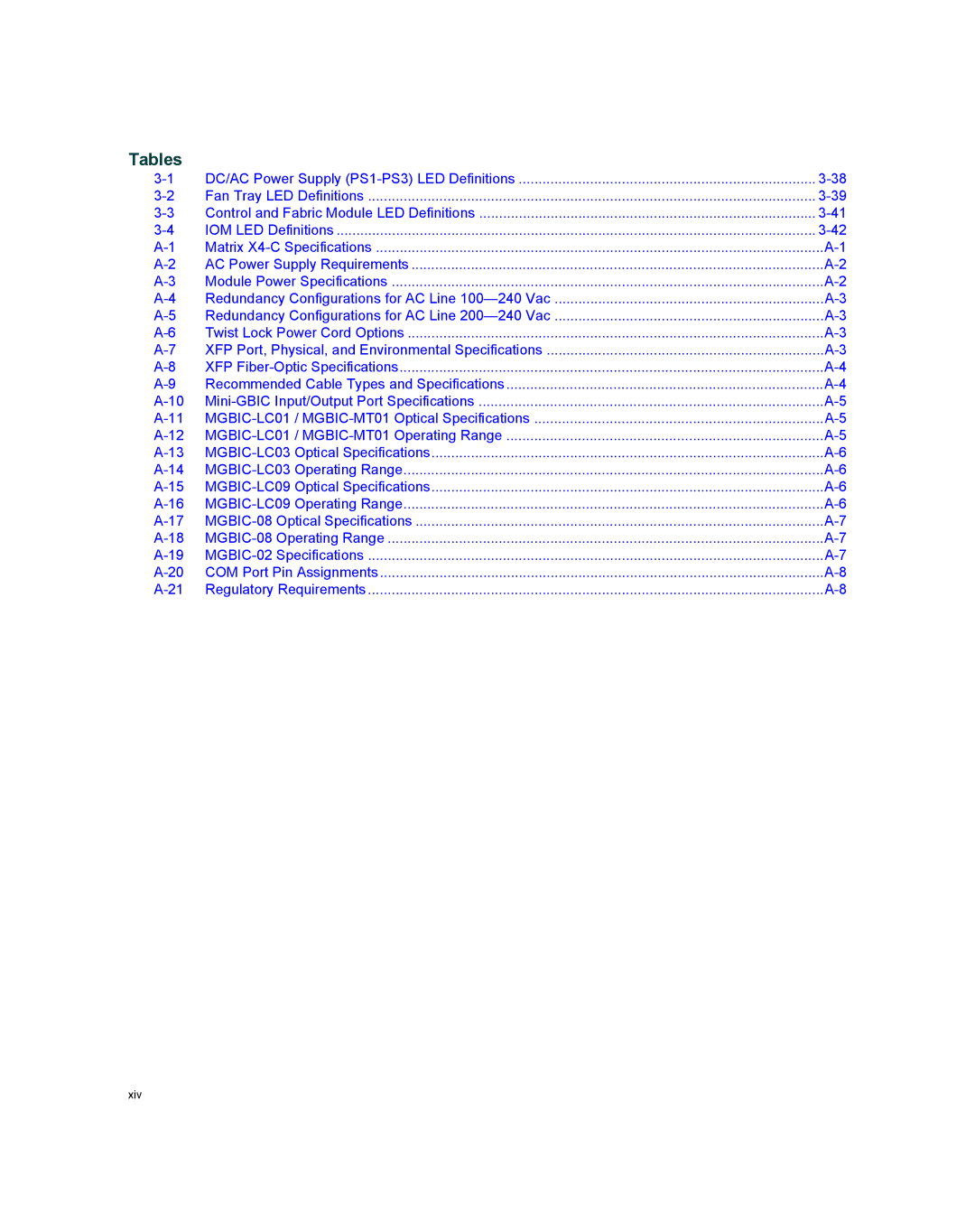 Enterasys Networks X009-U manual Tables 