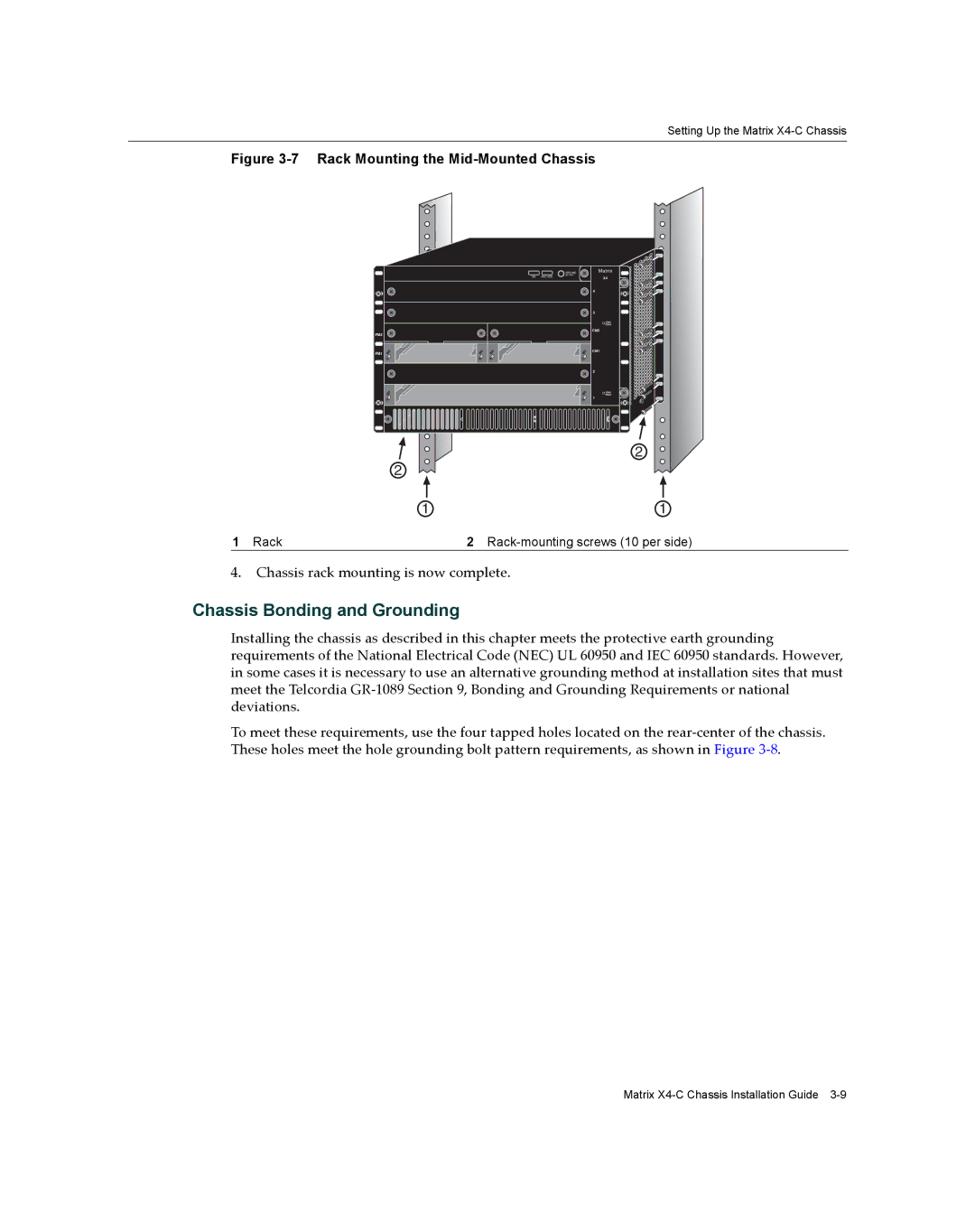 Enterasys Networks X009-U manual Chassis Bonding and Grounding, Rack Mounting the Mid-Mounted Chassis 