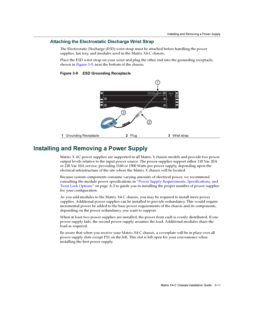 Enterasys Networks X009-U manual Installing and Removing a Power Supply, Attaching the Electrostatic Discharge Wrist Strap 