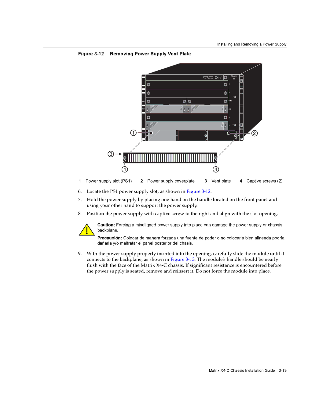 Enterasys Networks X009-U manual Removing Power Supply Vent Plate 