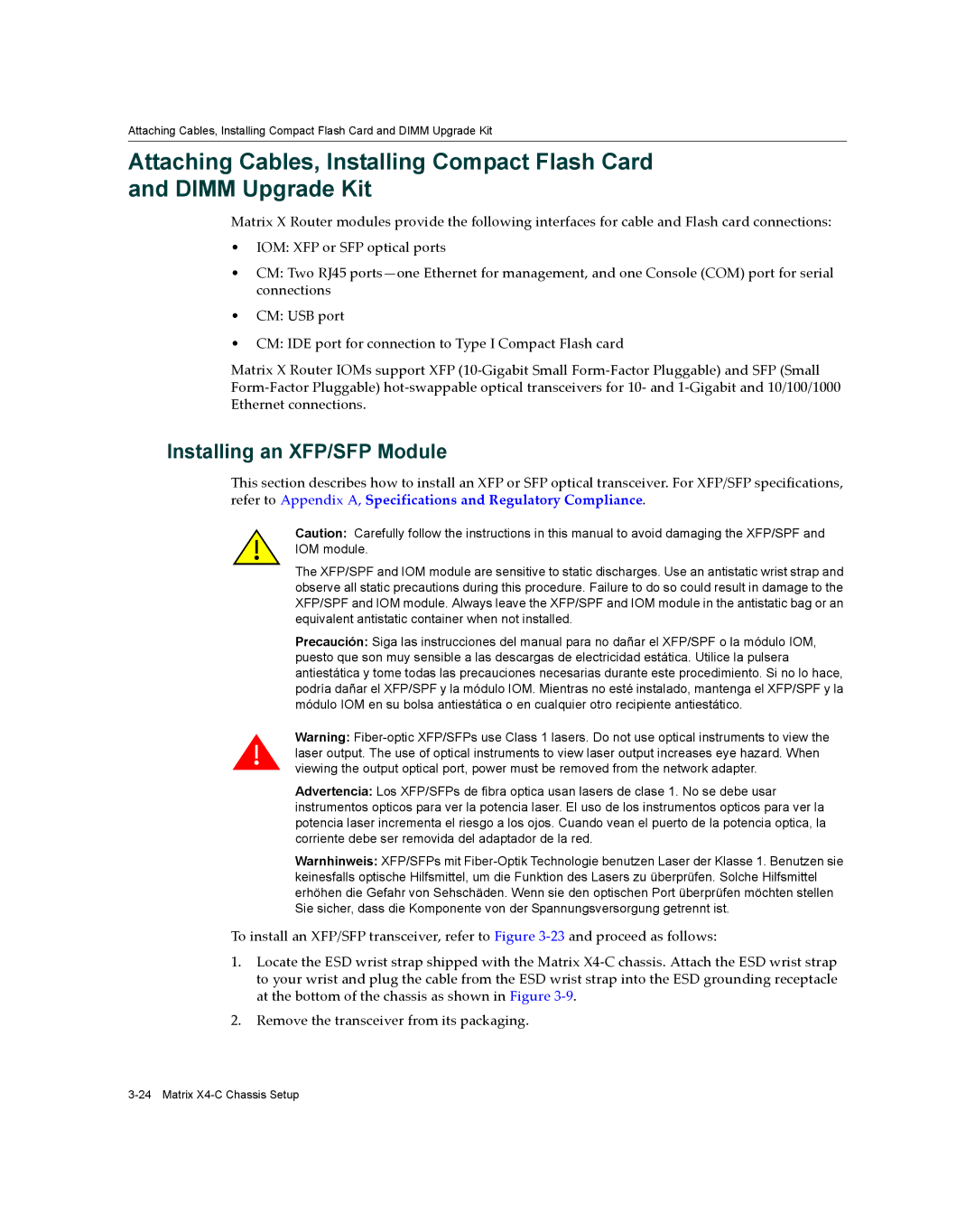 Enterasys Networks X009-U manual Installing an XFP/SFP Module 