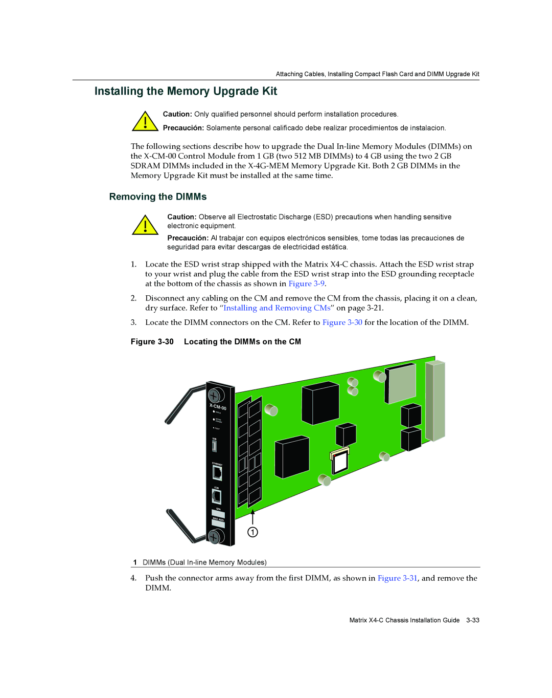 Enterasys Networks X009-U manual Installing the Memory Upgrade Kit, Removing the DIMMs 