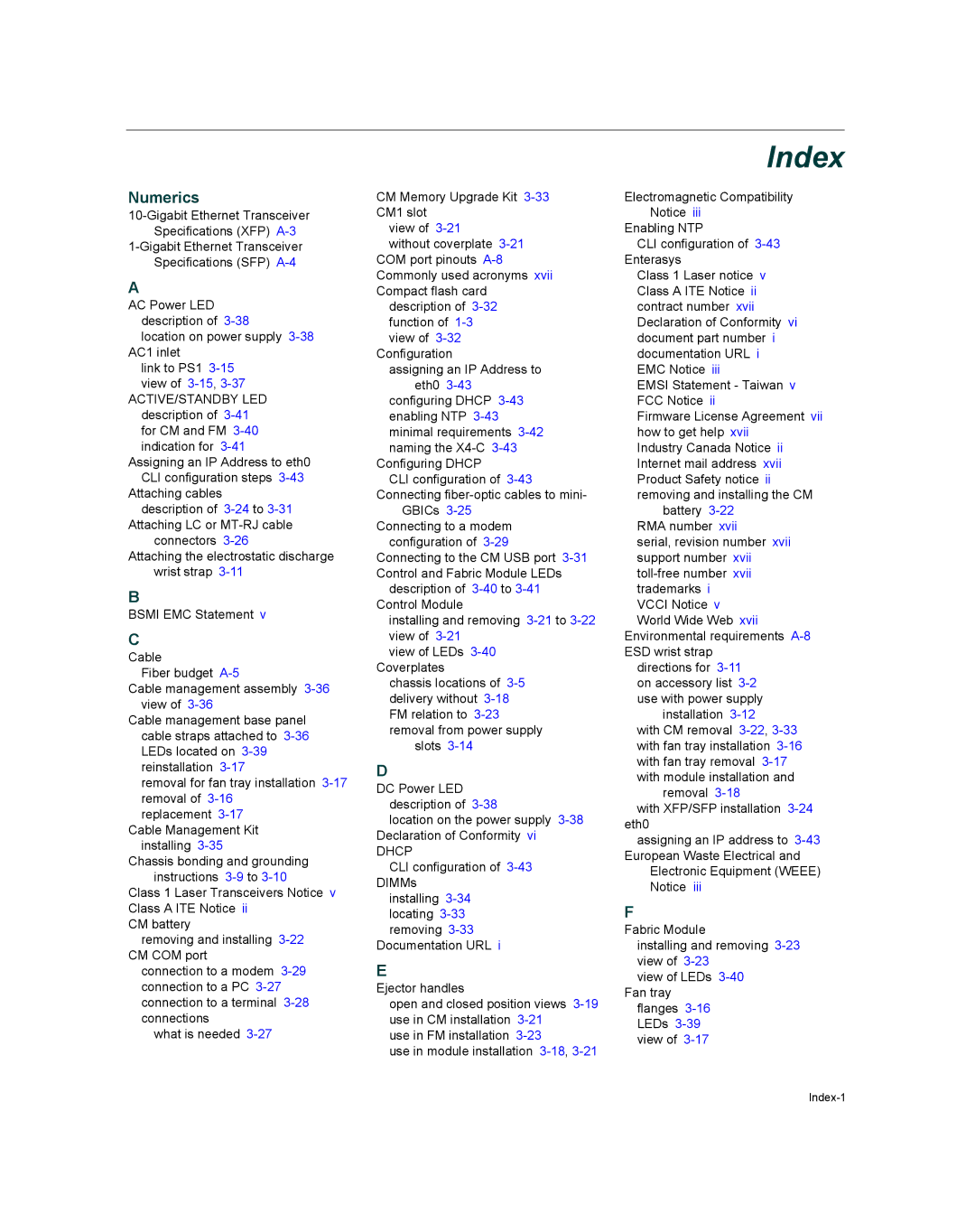 Enterasys Networks X009-U manual Index 