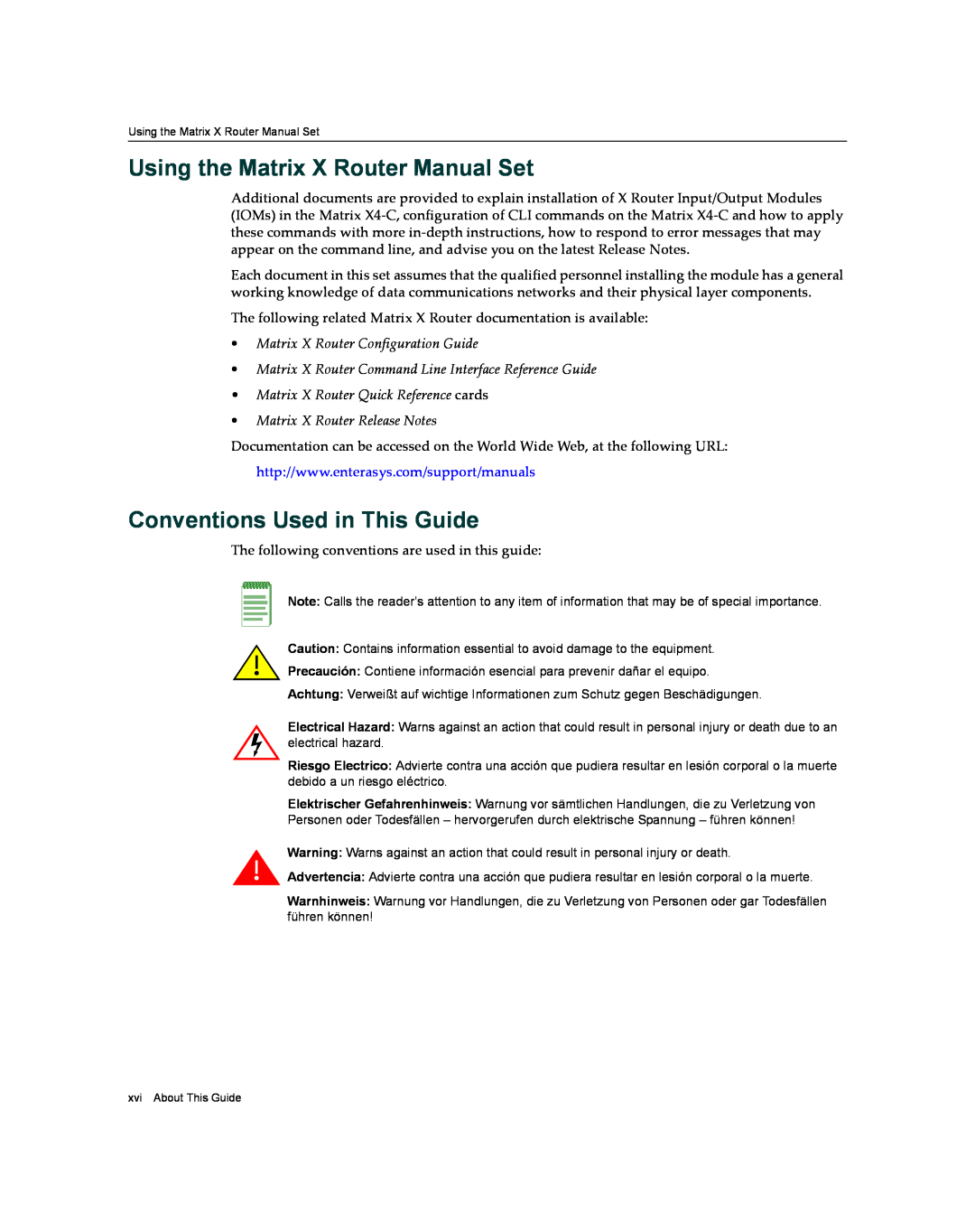 Enterasys Networks X009-U manual Using the Matrix X Router Manual Set, Conventions Used in This Guide 