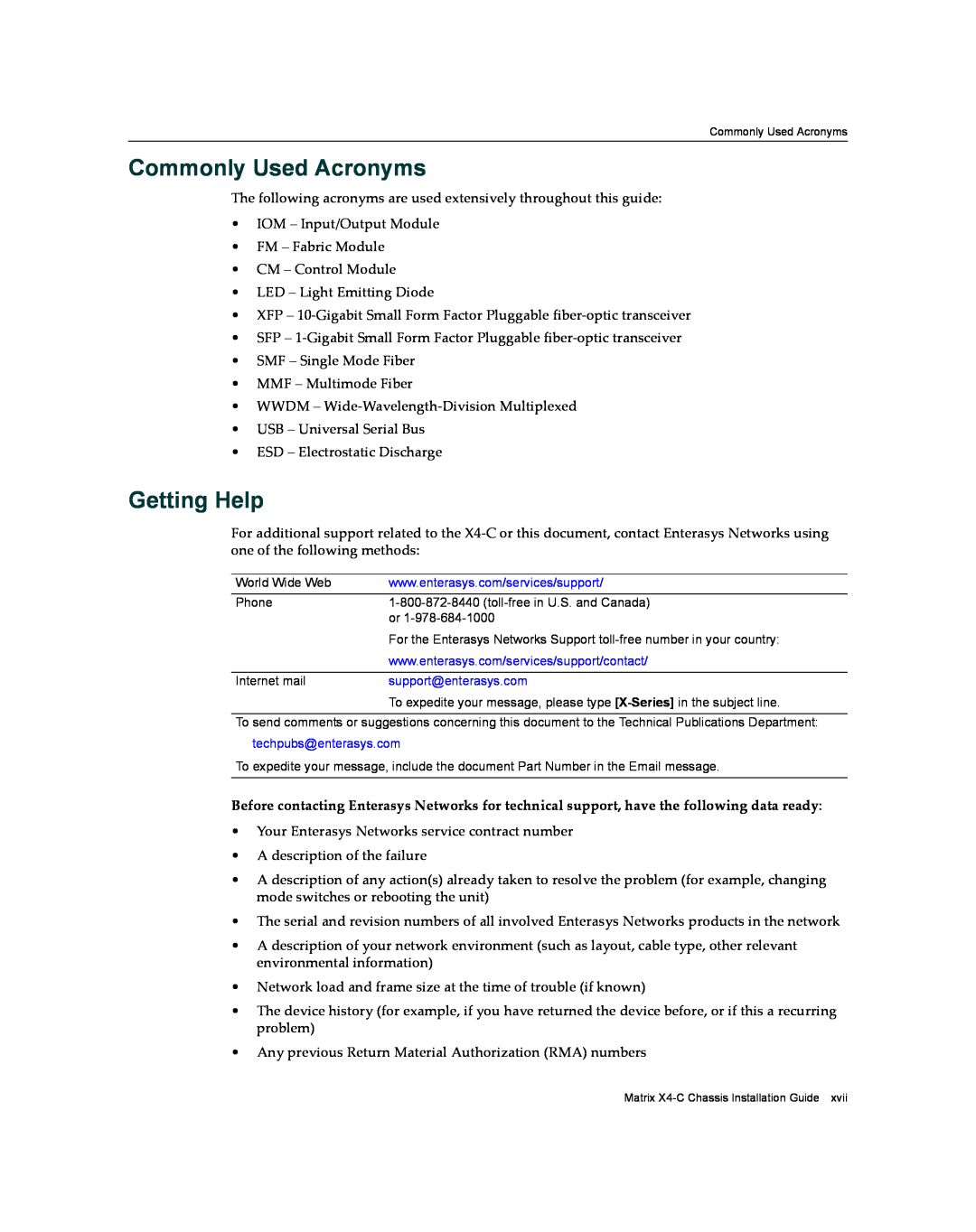 Enterasys Networks X009-U manual Commonly Used Acronyms, Getting Help 