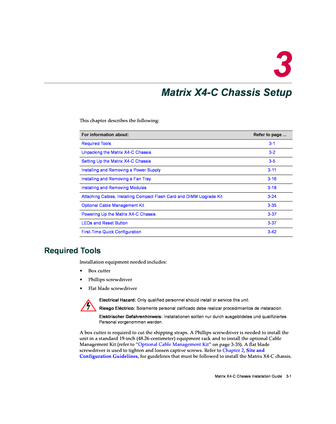 Enterasys Networks X009-U manual Matrix X4-C Chassis Setup, Required Tools 