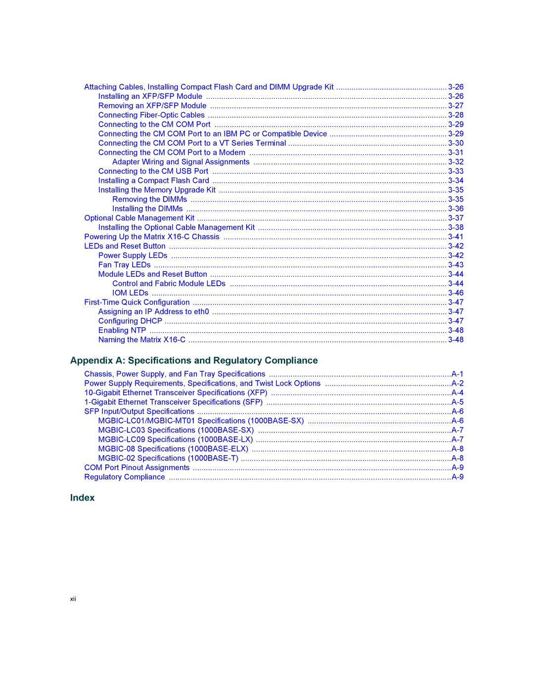 Enterasys Networks X16-C manual Appendix a Specifications and Regulatory Compliance, Index 