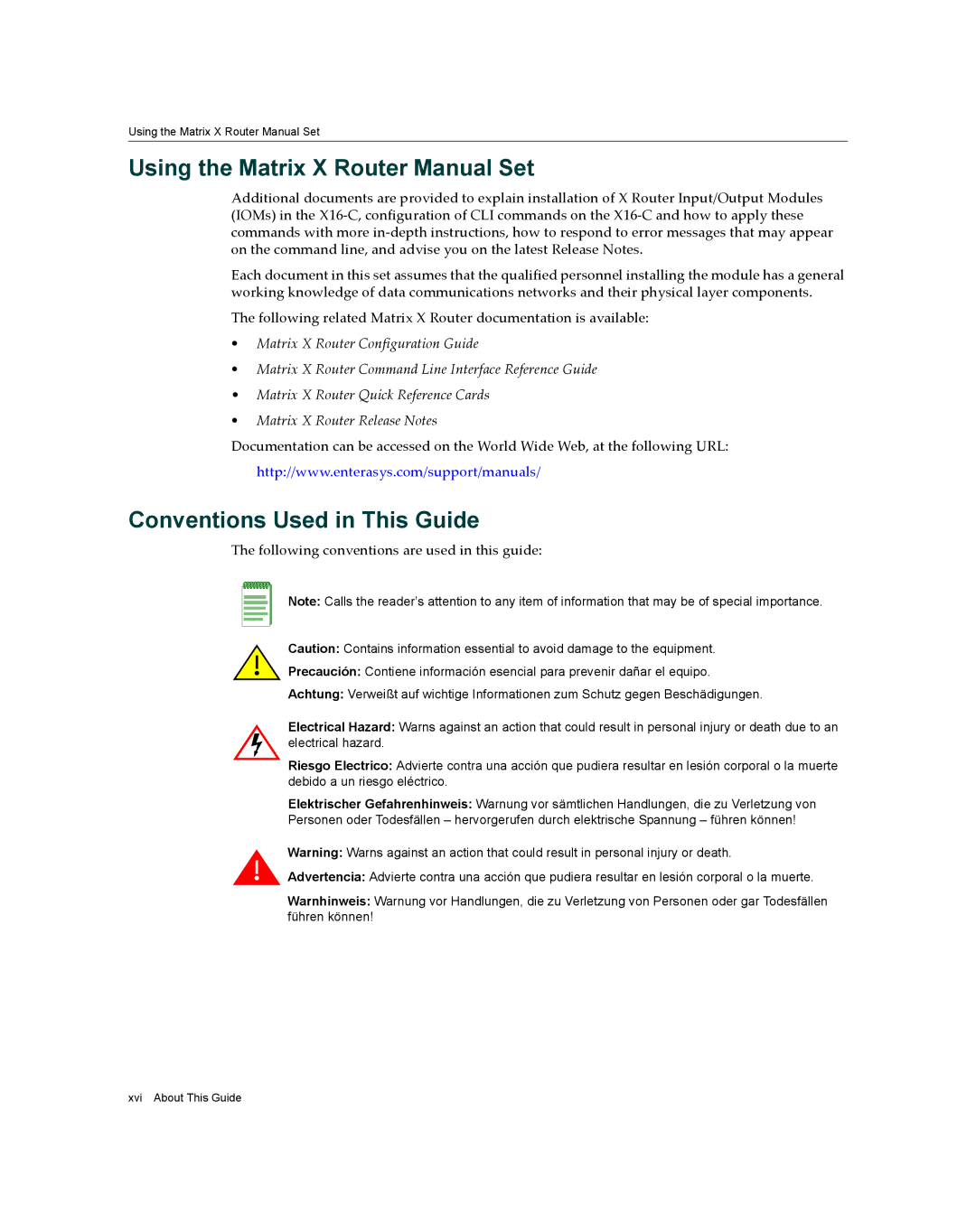 Enterasys Networks X16-C manual Using the Matrix X Router Manual Set, Conventions Used in This Guide 