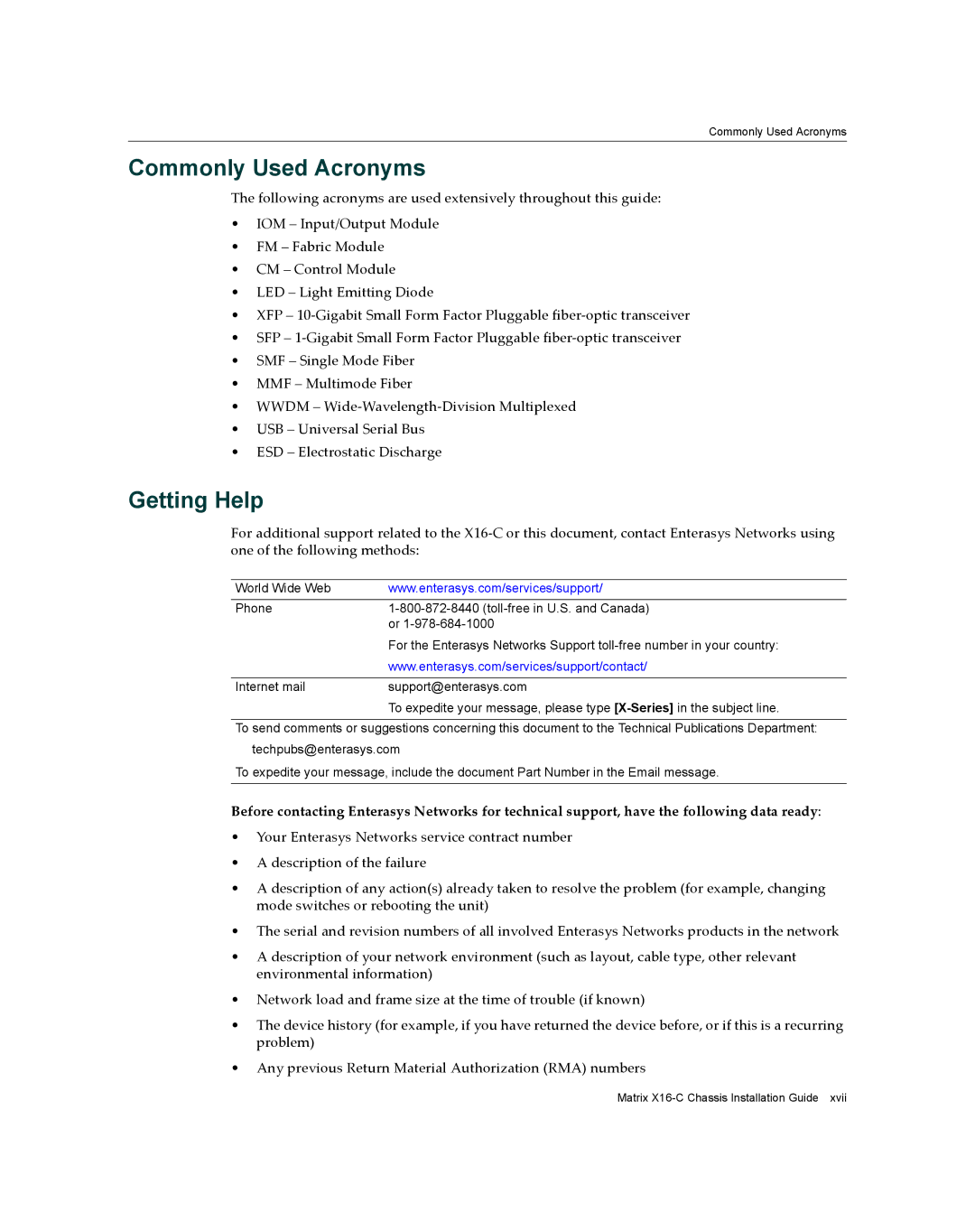 Enterasys Networks X16-C manual Commonly Used Acronyms, Getting Help 