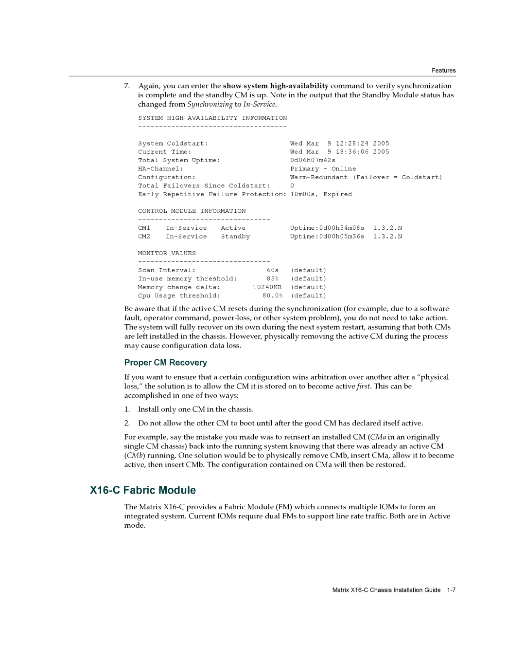 Enterasys Networks manual X16-C Fabric Module, Monitor Values 