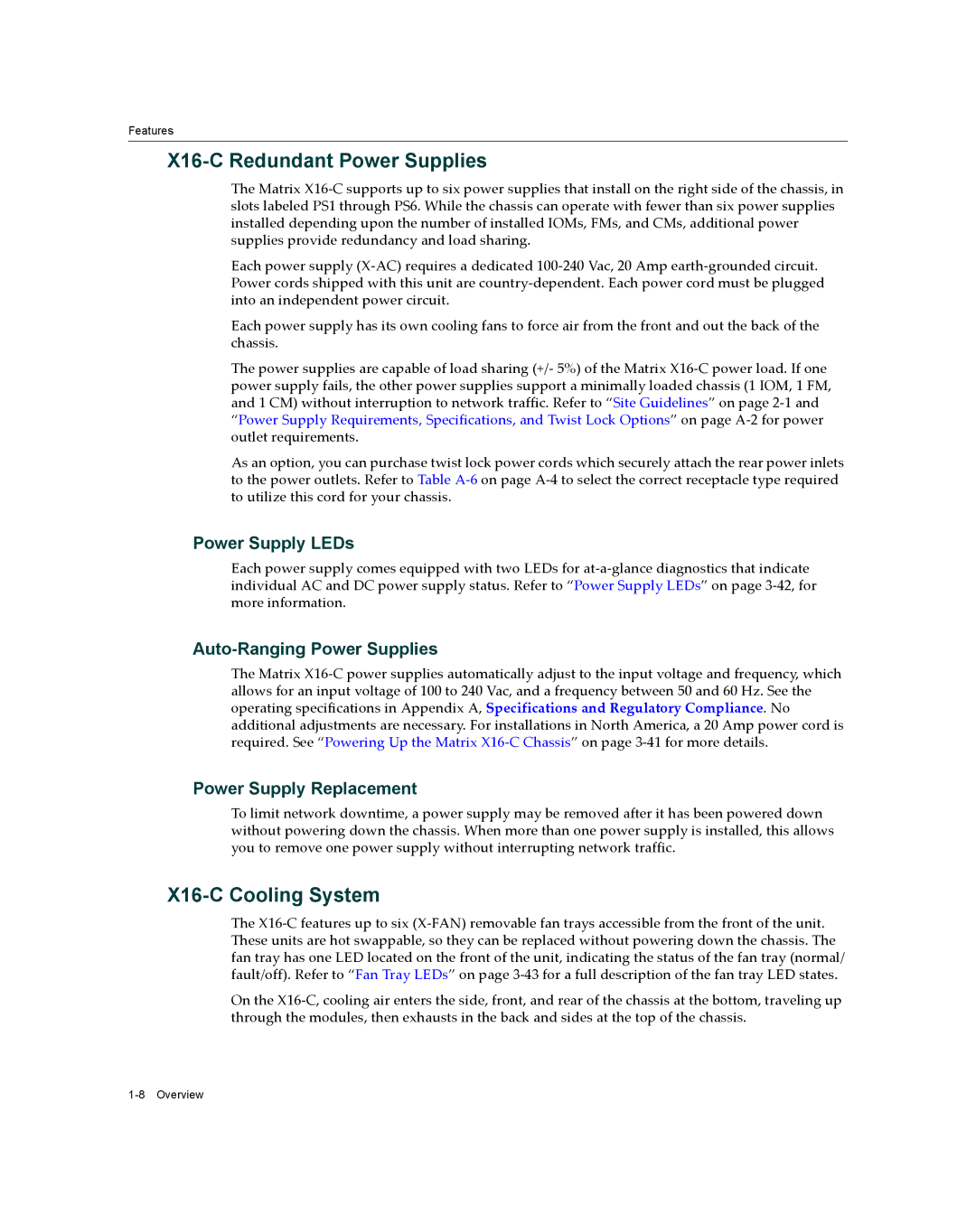 Enterasys Networks X16-C Redundant Power Supplies, X16-C Cooling System, Power Supply LEDs, Auto-Ranging Power Supplies 