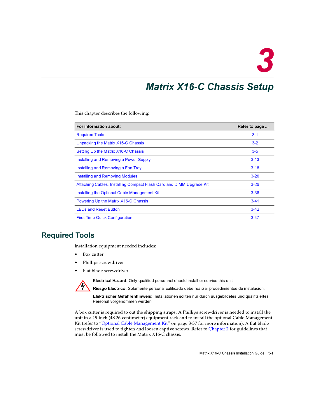 Enterasys Networks manual Matrix X16-C Chassis Setup, Required Tools 