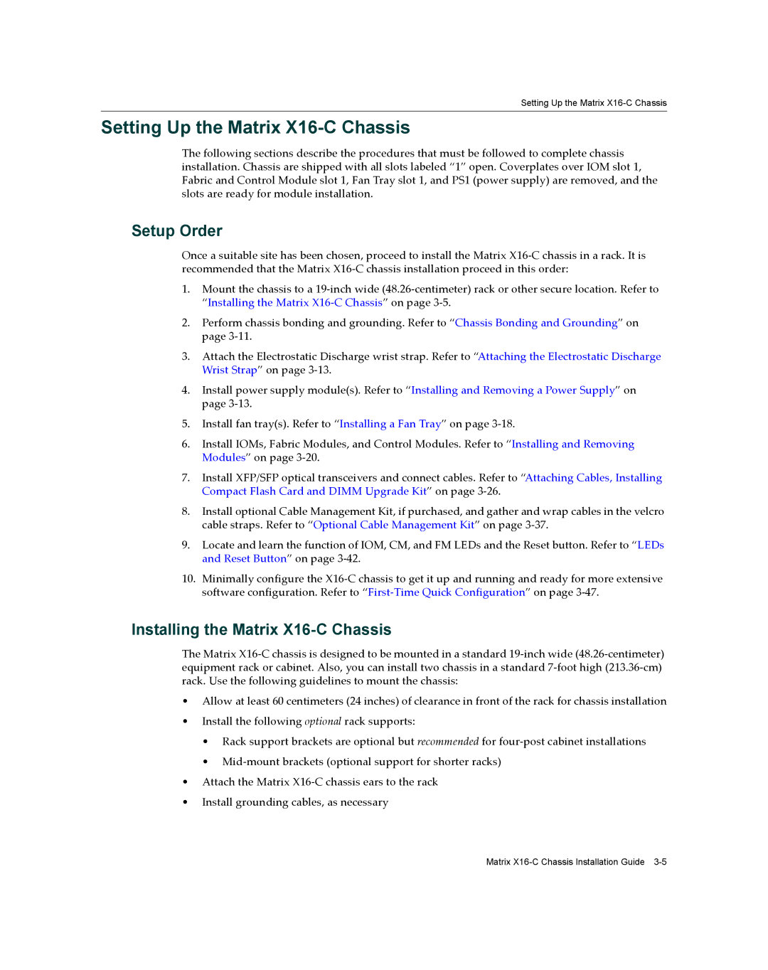 Enterasys Networks manual Setting Up the Matrix X16-C Chassis, Setup Order, Installing the Matrix X16-C Chassis 