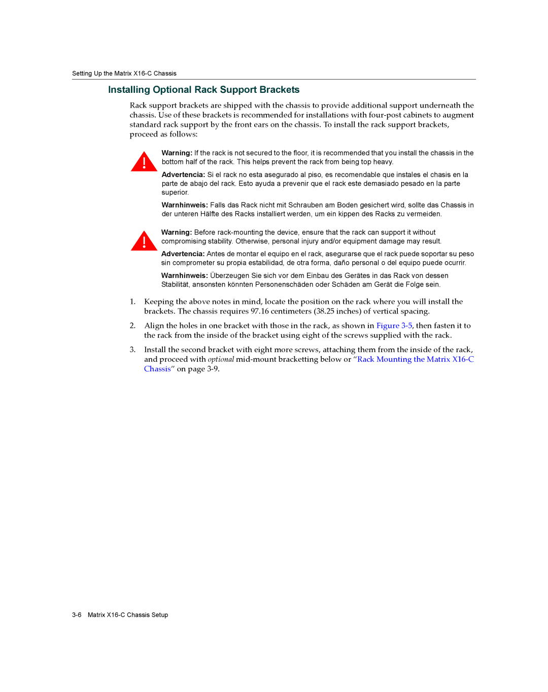 Enterasys Networks X16-C manual Installing Optional Rack Support Brackets 