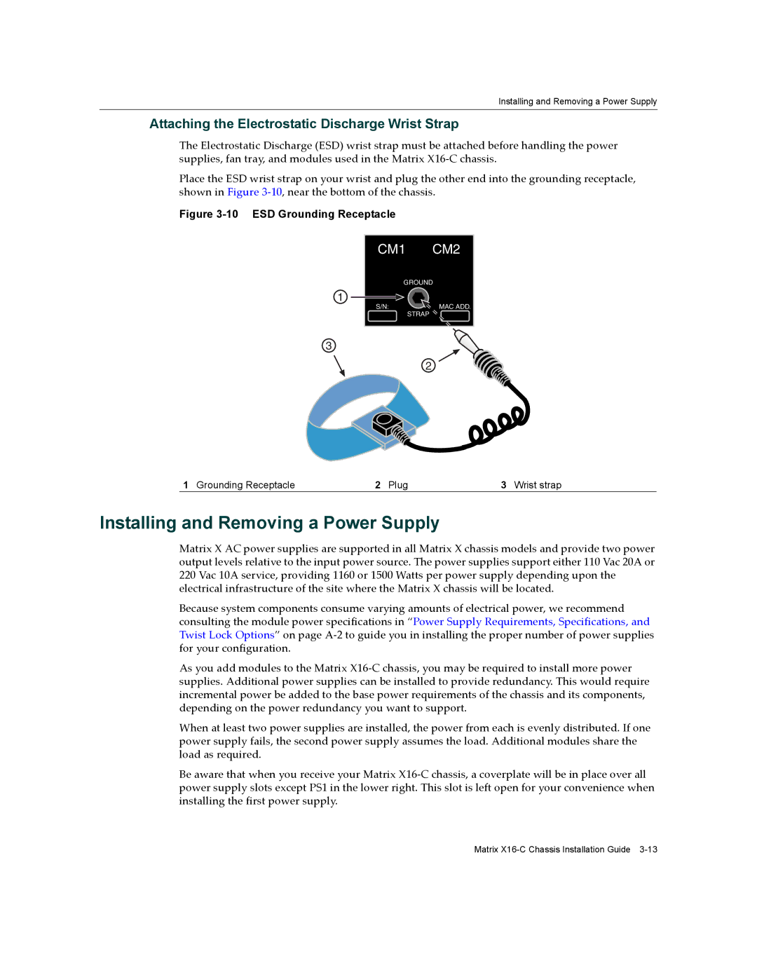 Enterasys Networks X16-C manual Installing and Removing a Power Supply, Attaching the Electrostatic Discharge Wrist Strap 