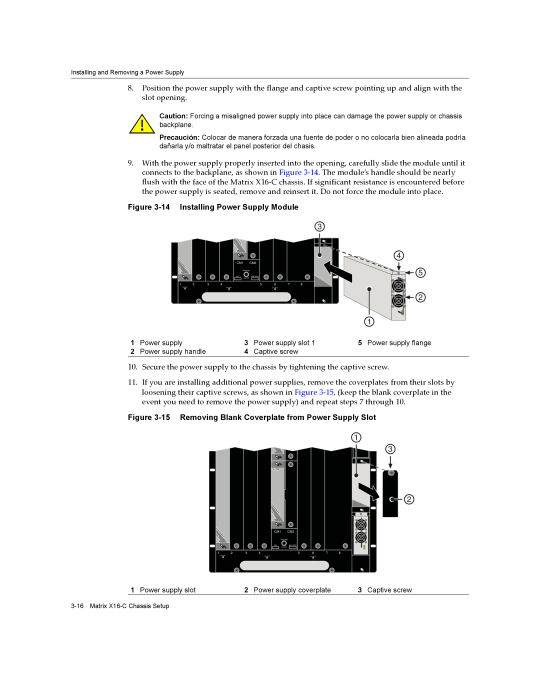 Enterasys Networks X16-C manual Installing Power Supply Module, Removing Blank Coverplate from Power Supply Slot 