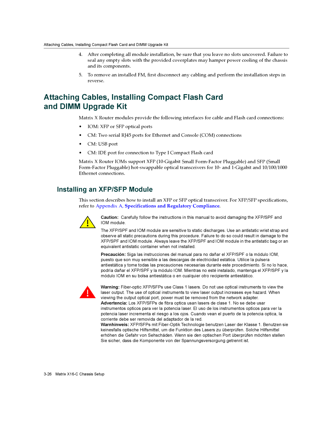 Enterasys Networks X16-C manual Installing an XFP/SFP Module 