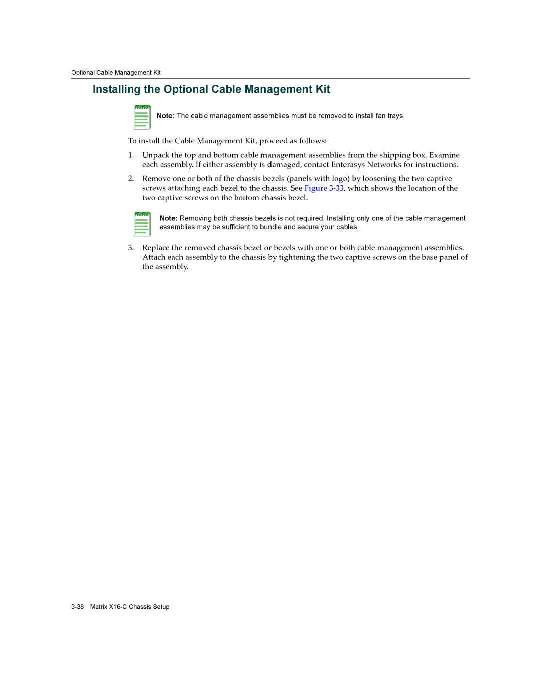 Enterasys Networks X16-C manual Installing the Optional Cable Management Kit 