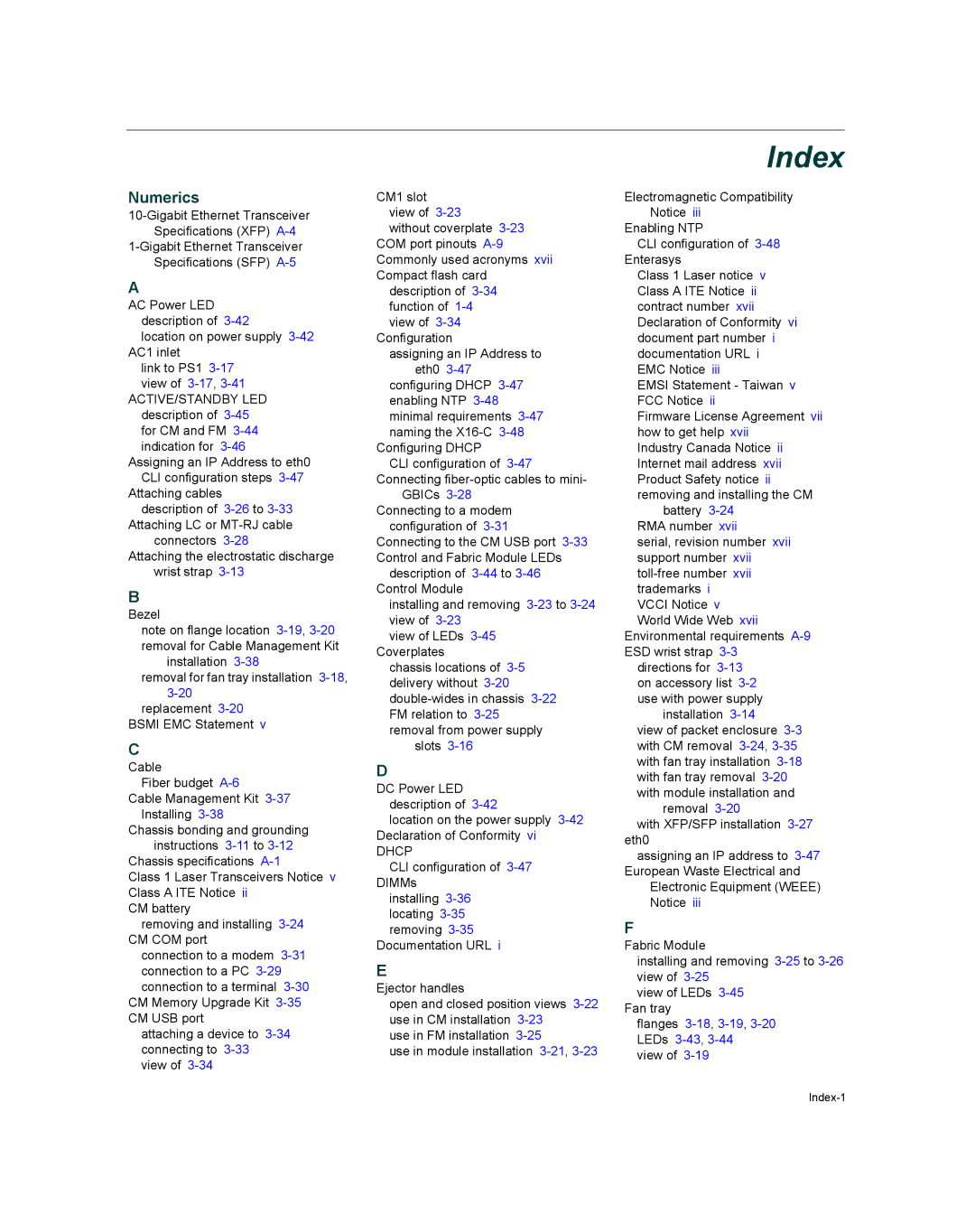 Enterasys Networks X16-C manual Index 