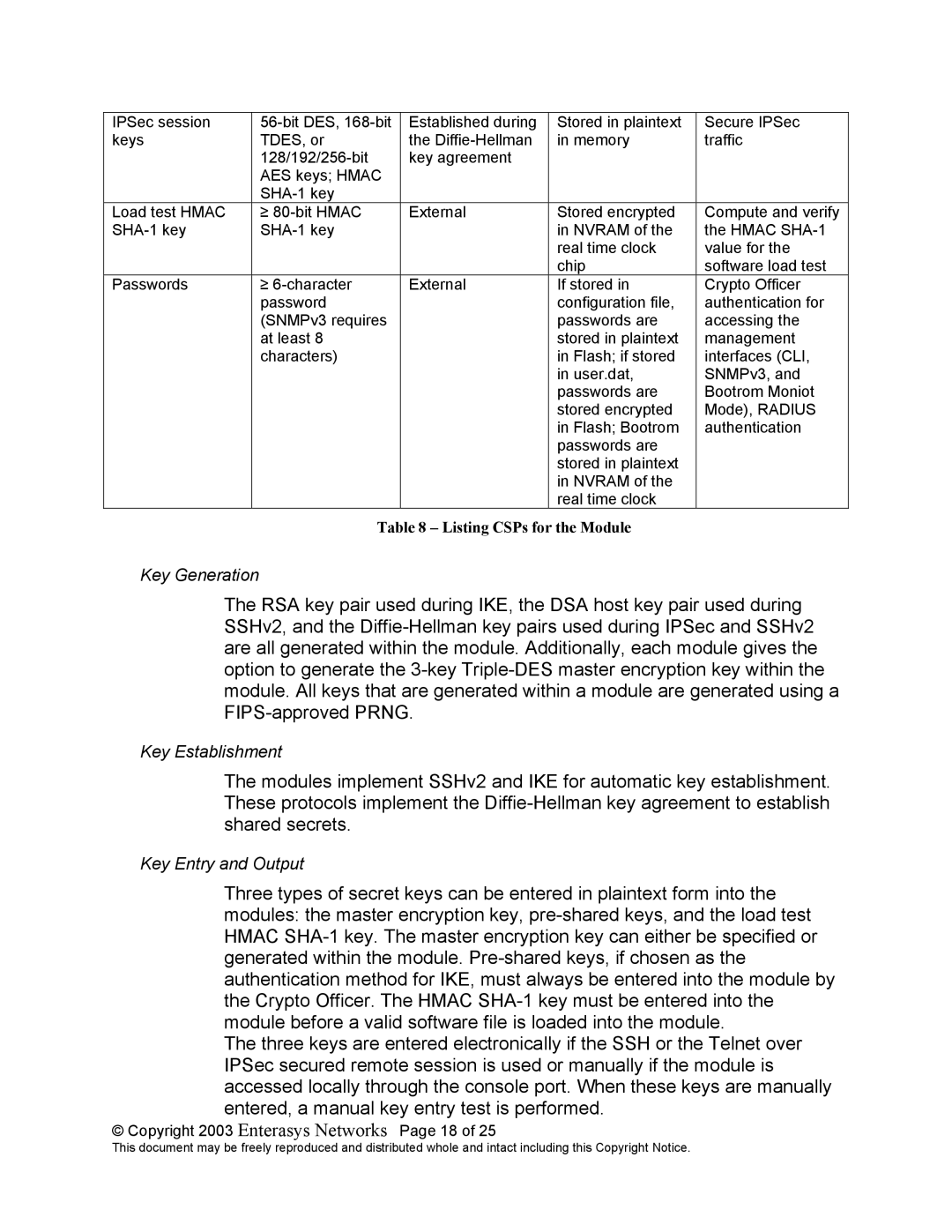 Enterasys Networks XSR-1805, XSR-1850, XSR-3250 manual Copyright 2003 Enterasys Networks Page 18 