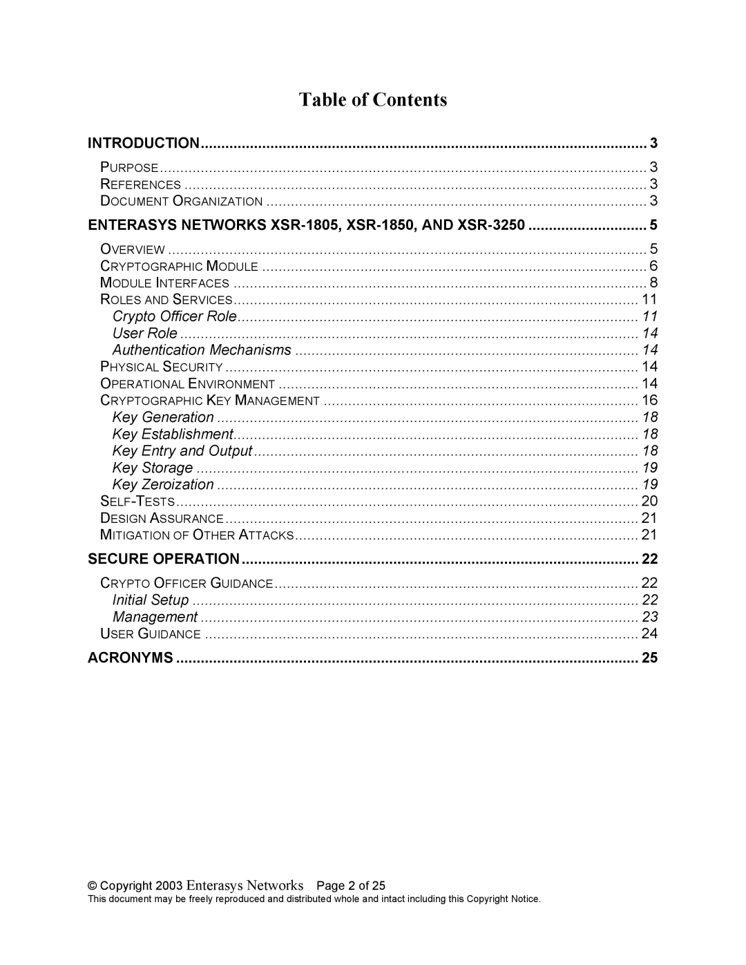 Enterasys Networks XSR-3250, XSR-1805, XSR-1850 manual Table of Contents 