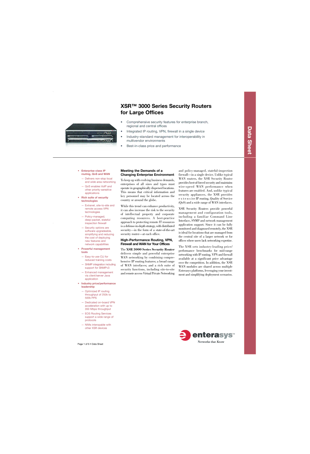 Enterasys Networks manual XSR 3000 Series Security Routers for Large Offices 