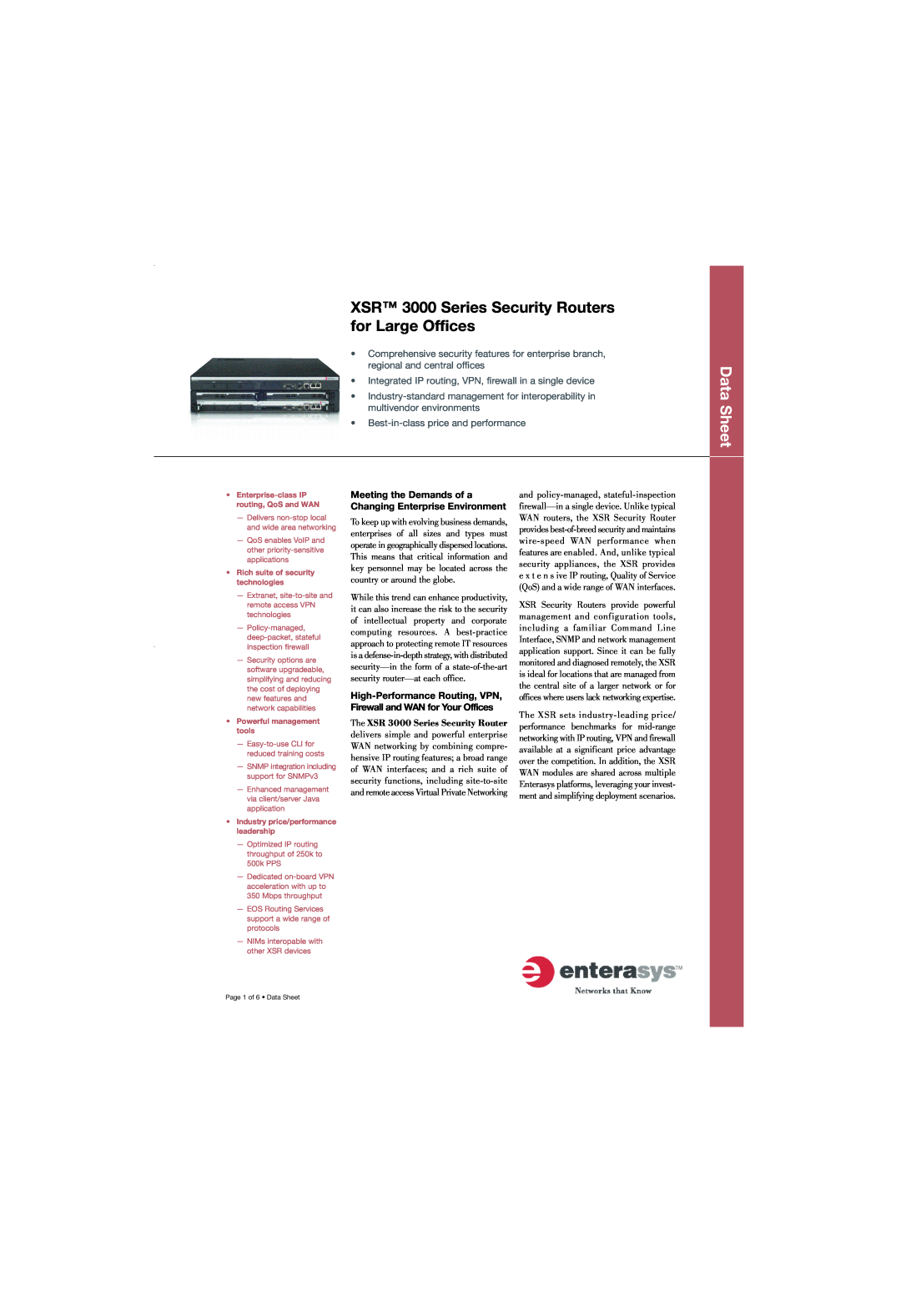 Enterasys Networks XSR 3000 Series manual Meeting the Demands of a Changing Enterprise Environment 
