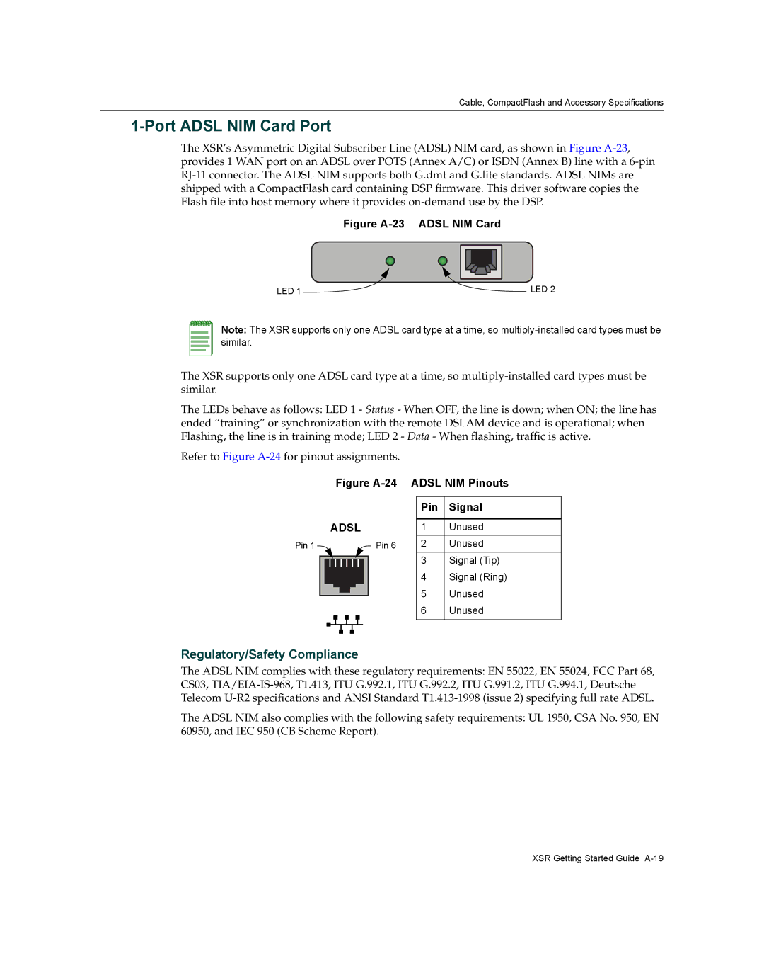 Enterasys Networks XSR-3020 manual Port Adsl NIM Card Port, Figure A-23 Adsl NIM Card 