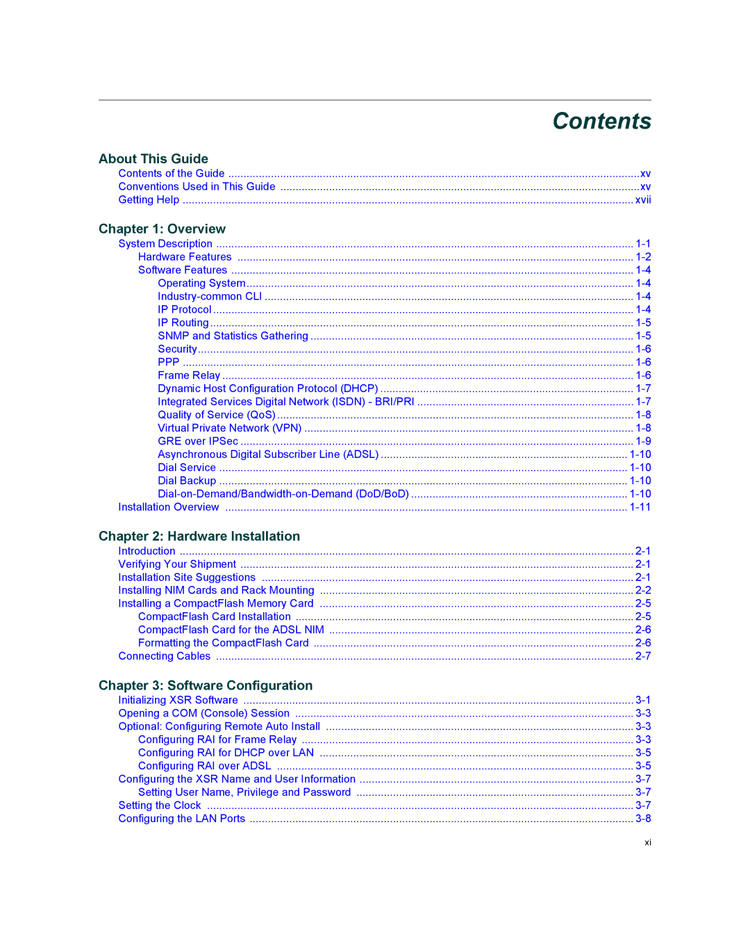 Enterasys Networks XSR-3020 manual Contents 