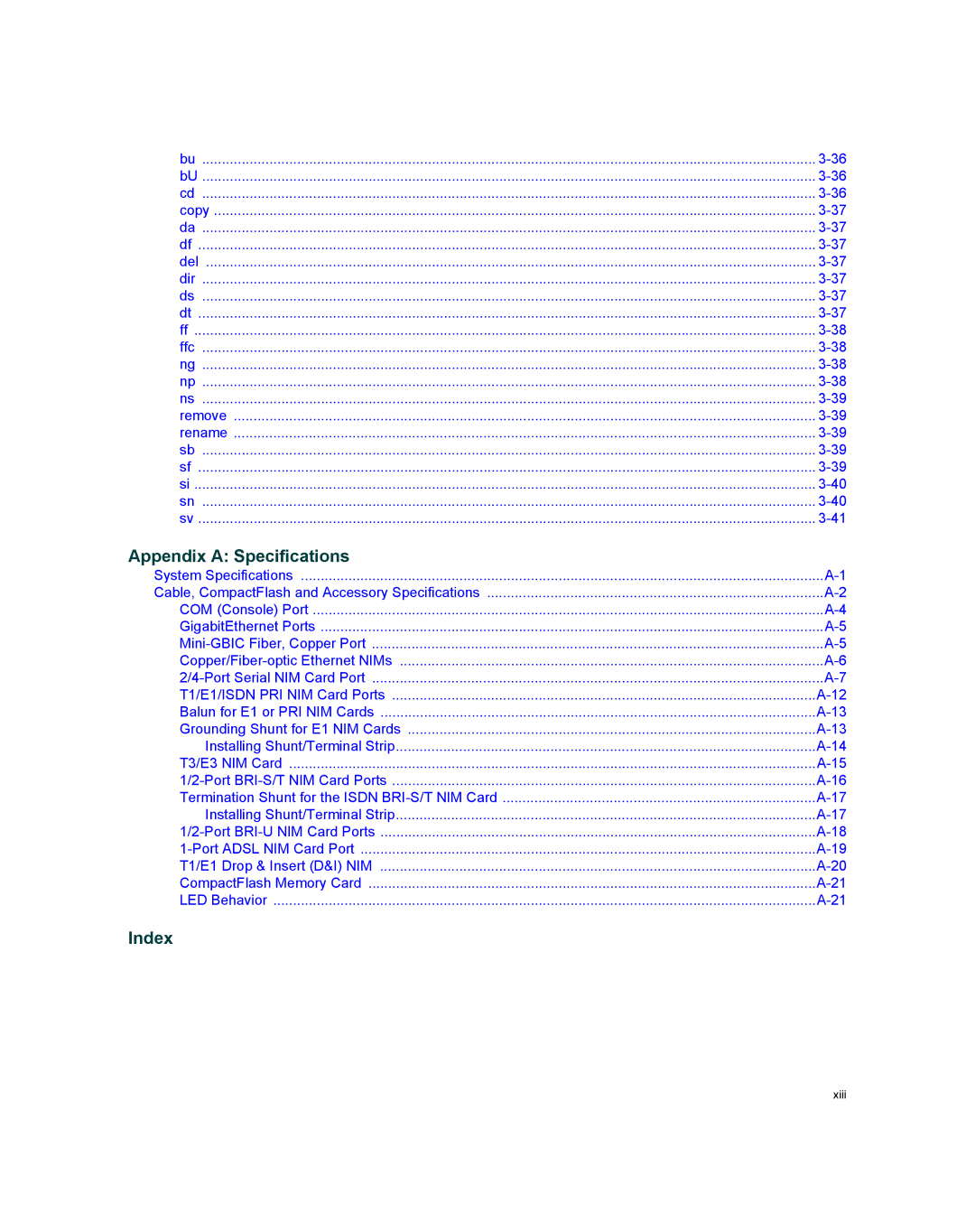 Enterasys Networks XSR-3020 manual Appendix a Specifications, Index 